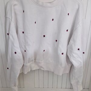 White Sweatshirt with Rose Embroidery